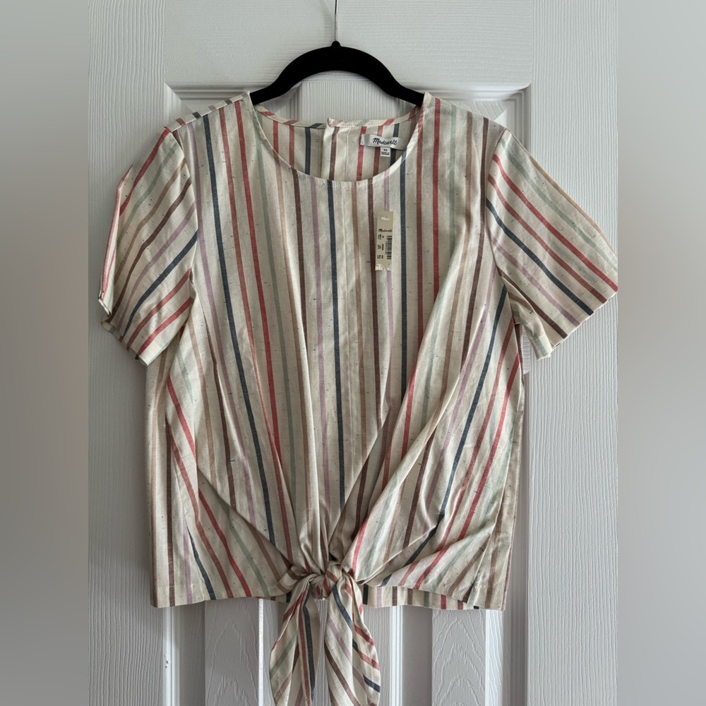 Madewell Cream Multicolor Striped Short Sleeve Top